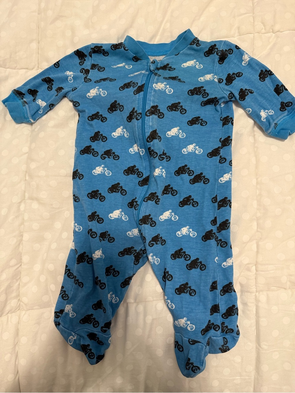George Blue Motorcycle Print Footed One-Piece